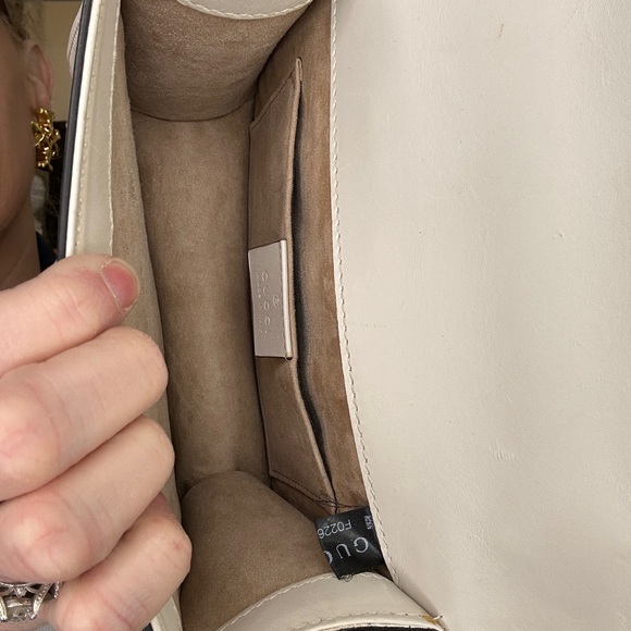 Gucci Sylvie Mini Shoulder Bag White Leather Web Stripe Ribbon Chain 2018 COA - Picture 7 of 13